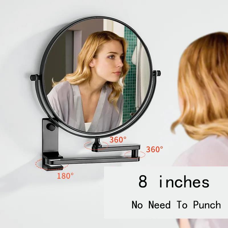 No Need To Punch Adjustable Bathroom Makeup Mirror Wall-mounted Folding Beauty Mirror Magnifying Glass Double-sided Mirror Home