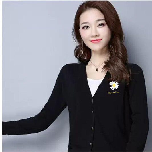 Autumn and Winter Wool Coat Cardigan V-neck Short Top Slim Knit Young Women's Sweater