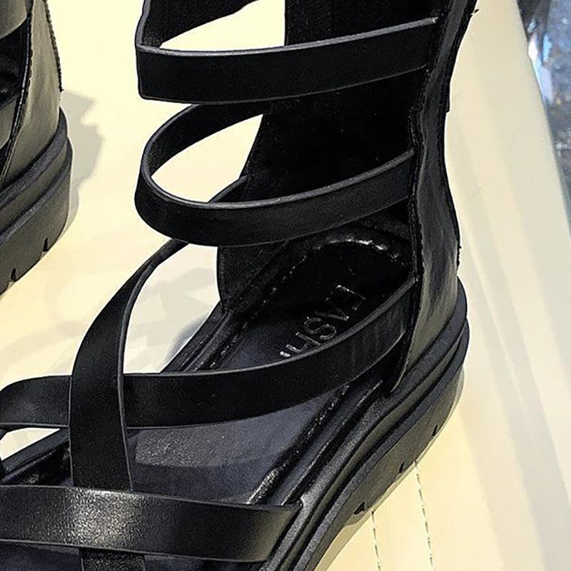Net Red Women's Spring and Summer Sandals Flip Toe Platform Platform Women's Shoes Back Zipper Roman High Cutout Sandals
