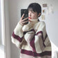 Autumn and Winter Fashion Jacket Striped High Neck Korean Sweater Loose and Versatile Mid-length Young Women's Top
