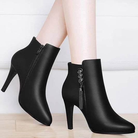Autumn Winter Matching Women's Boots Pointed High-heeled Side Zipper Short Boots Knight Boots