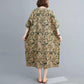 WTEMPO Plus Size Ladies Dress Summer 3/4 Sleeve Round Neck Long Dress Casual Bohemia Long Robe Mid-calf Length