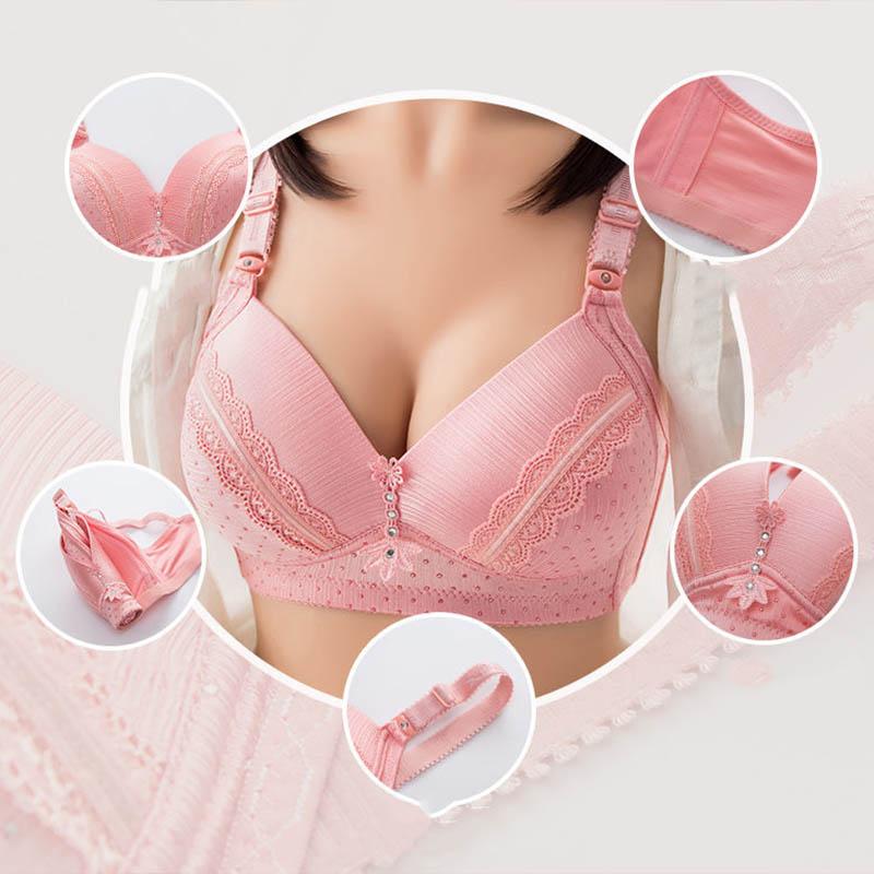 Ladies Plus Size Thin No Steel Rings Gathering Non-Magnetic Anti-Sagging Comfortable Adjustable Push-Up Back Buckle Bra