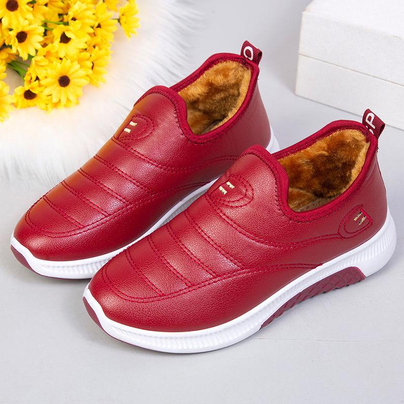 Winter Cotton Shoes Women's Waterproof Plus Velvet Mother Shoes Flat Non-slip Warm Middle-aged and Elderly Short Boots