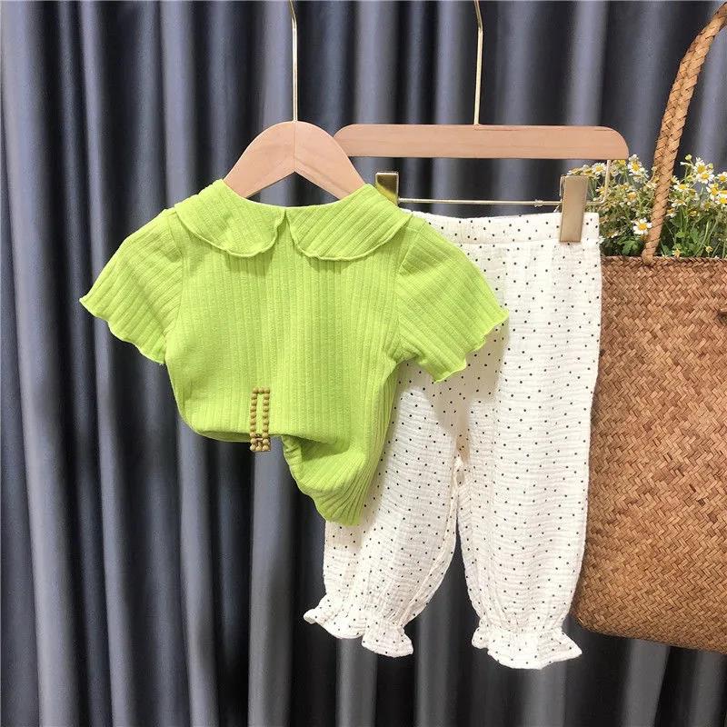 2PCS Girls Summer Thin Suit Loose Printing T Shirt Mosquito Repellent Pants Bunch Pants Casual Suit Two Piece Set