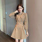 Suit Collar Long-sleeved Dress Women Spring  Summer Korean Design Windbreaker Short Skirt