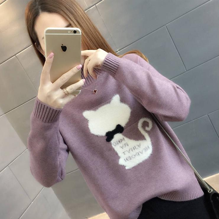 Pofulove Thickened Half Turtleneck Sweater Women's Autumn Winter Sweaters Knitted Bottoming Shirt