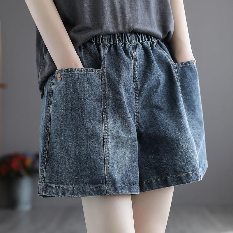 Women's Plus Size Denim Wide-leg Shorts Summer Loose and Thin Personality Big Pocket Fashion All-match Culottes