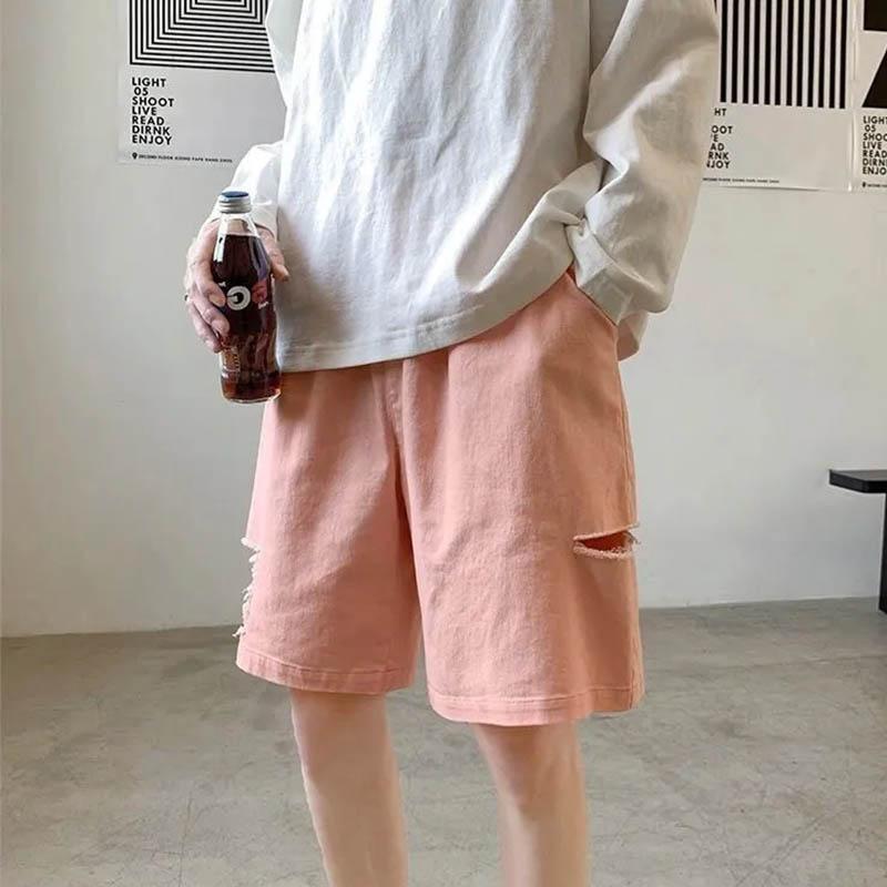 Men's Summer Outer Wear Shorts Casual Loose Ripped Five-point Pants Breathable Comfortable Soft Hip-hop Style Fashion Shorts