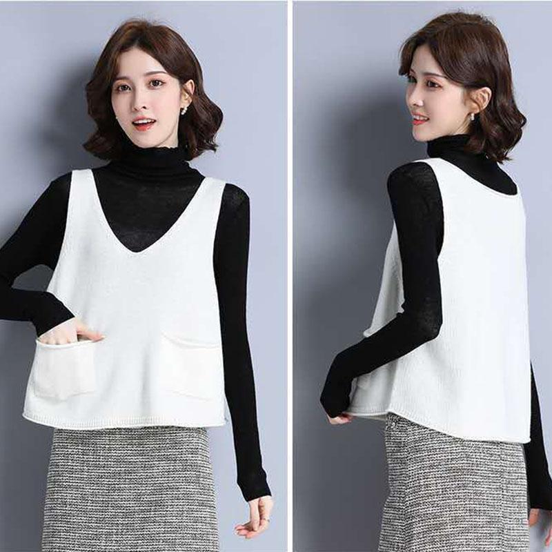 Spring and Autumn Loose Plus Size Vest Solid Color Short Sleeveless Sweater Knitted Outer Wear Women's Top