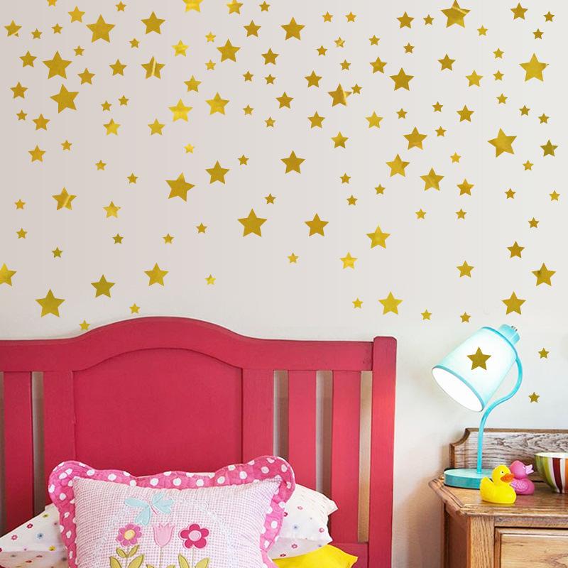 Brushed gold stars bedroom porch cabinet glass window kindergarten layout decorative wall stickers