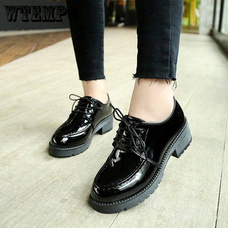 British Style Shoes Woman Lace Up Leather Derby Shoes Ladies Oxford Platform Shoes Wedges