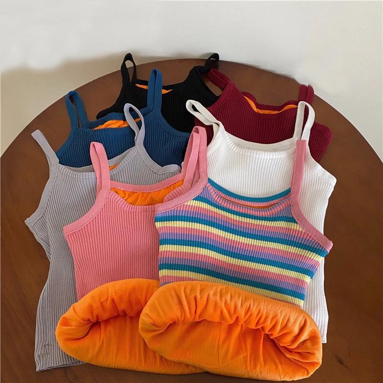 Thermal Wear Women Rainbow Winter Vest Velvet Warm Body Tank Tops Slim Square Neck Slim Inner Wear Sexy Clothing Thermals