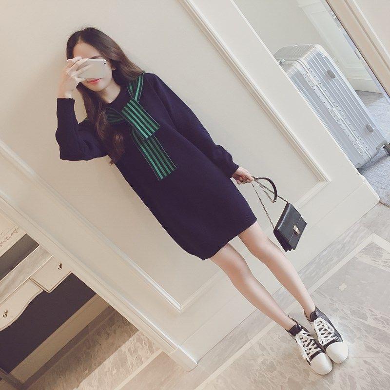 Knitted Dress Women Spring and Autumn Women's Fit Inside A Sweater Dress Mid-length Temperament Skirt