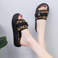 Size35-40 Summer Women Slippers Bohemian Beach Wear-resistant Slippers Wedge Platform Leopard Print Sandals Outdoor High Heels