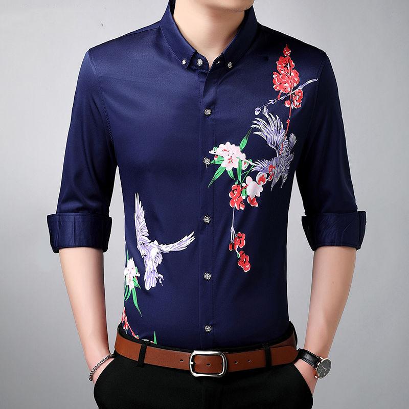 Men's Long Sleeve Slim Shirt Korean Fashion Trend Shirt Casual Business British Hair Stylist Clothes