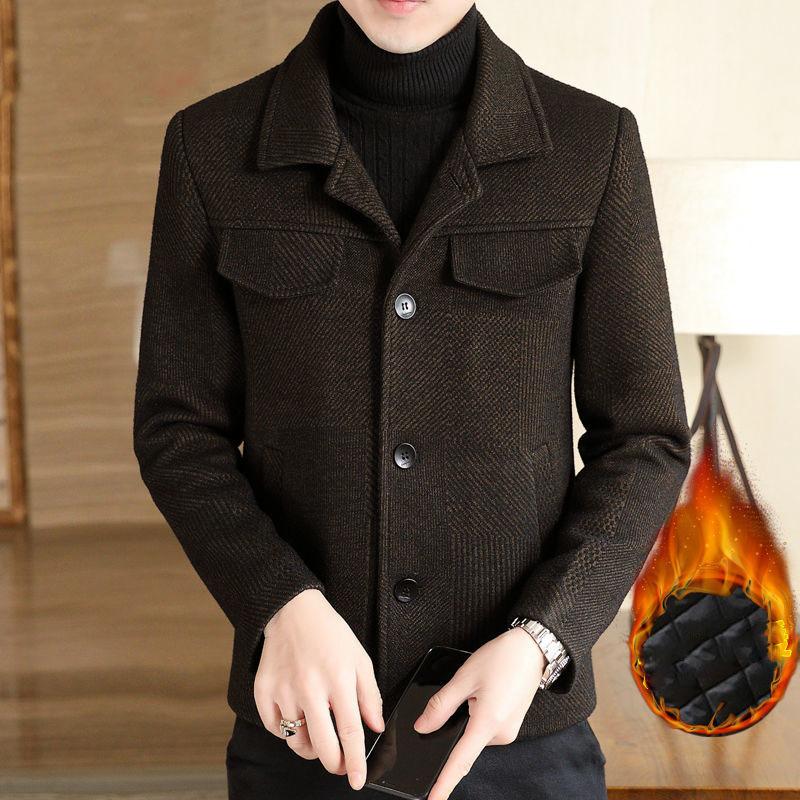 Autumn and Winter Jackets Men's Jackets Woolen Clothes Plus Velvet Thick Winter Men's Windbreaker