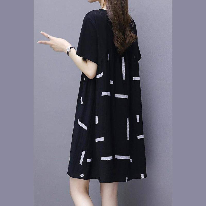 Large Size M-XXXXL Summer Polyester Short-sleeved Knee-length A-line Dress