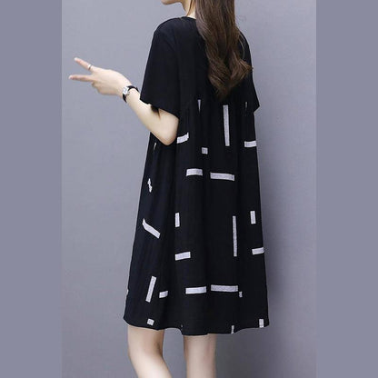Large Size M-XXXXL Summer Polyester Short-sleeved Knee-length A-line Dress