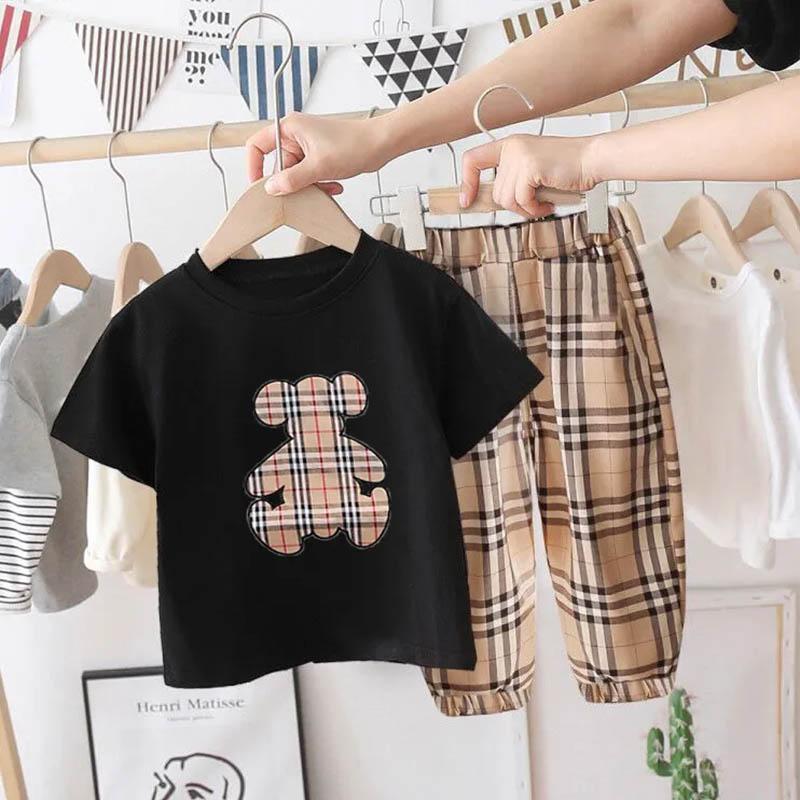 Children's Summer Suits Boys and Girls Cartoon Short-sleeved Thin Khaki Pants Breathable and Comfortable Baby Skin-friendly Two-piece