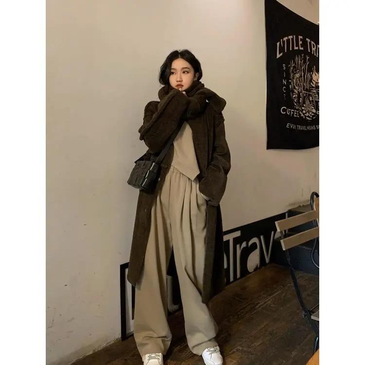 2PCS Retro Suit Women's Autumn and Winter Casual Lazy Wind Sweater + Wide-leg Pants Two-piece Girls Athletic Clothing Loose Sports Jogging Suits