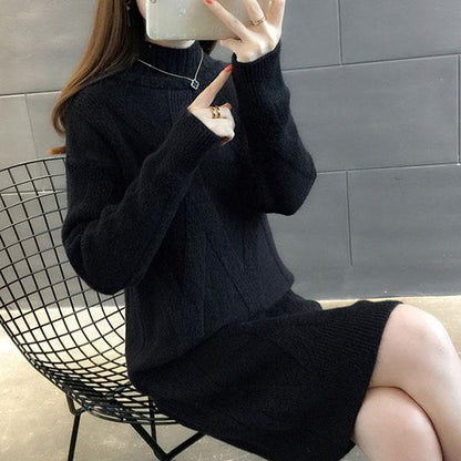 Half High Neck Mid-length Sweater Loose Thick Knit Bottoming Shirt Fashion Casual Dress