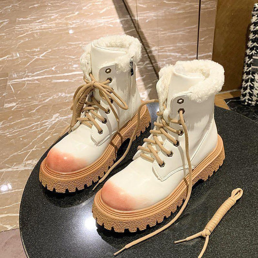 Women's Autumn and Winter Martin Boots Female Plus Size Low Thick Heel Plush Warm Short Boots