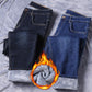 Winter Men's Warm Jeans Fleece Black Blue Jeans Business Casual Warm Thick Stretch Denim Trousers Men's Brand Pants