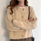Soft Glutinous Cable Flower Loose Short Sweater Coat Female Twist Thick Needle Beige Knitted Cardigan Outer Wear