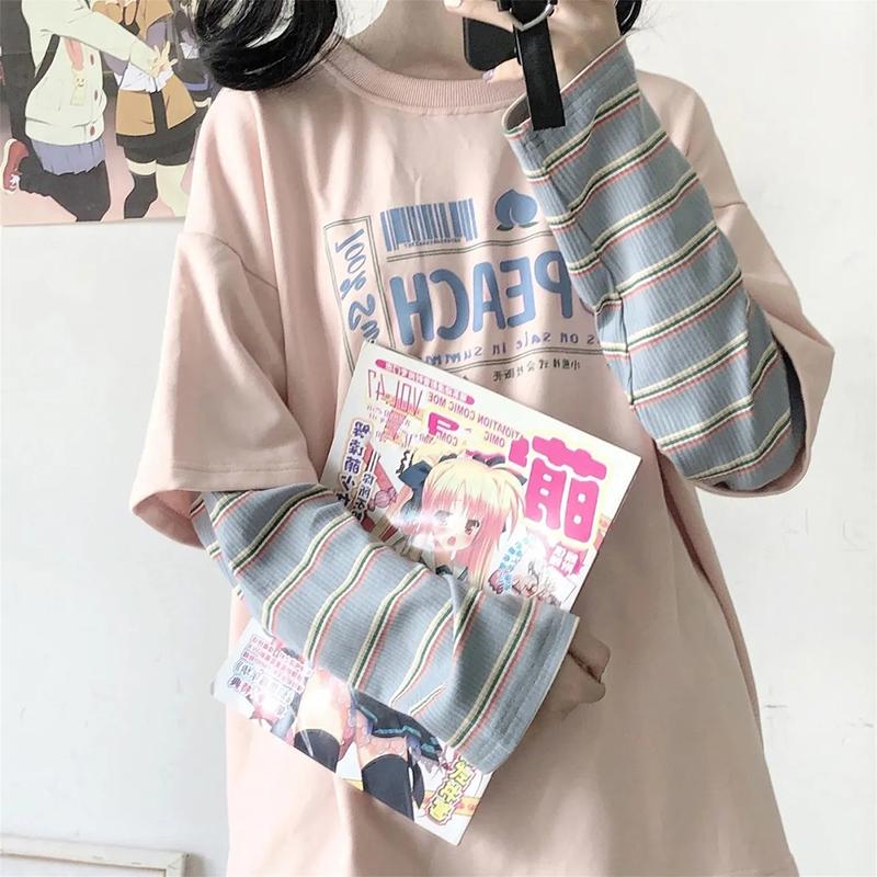 Hoodies Women Pullover Sweatshirts Oversized Streetwear Harajuku Fake Two Piece Rainbow Sleeve Hip Hop Hoodies Spring Autumn Plus Size Loose Hoodies