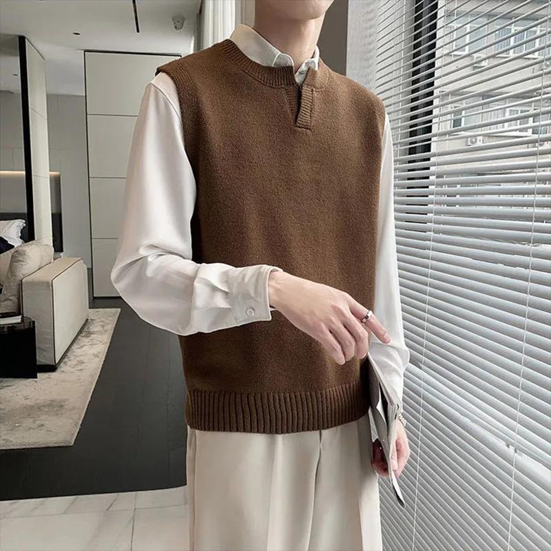 New Sweater Autumn Korean Trend Versatile V-neck Sleeveless Vest Men's Spring and Winter Wear Vest Vest Knit Sweater