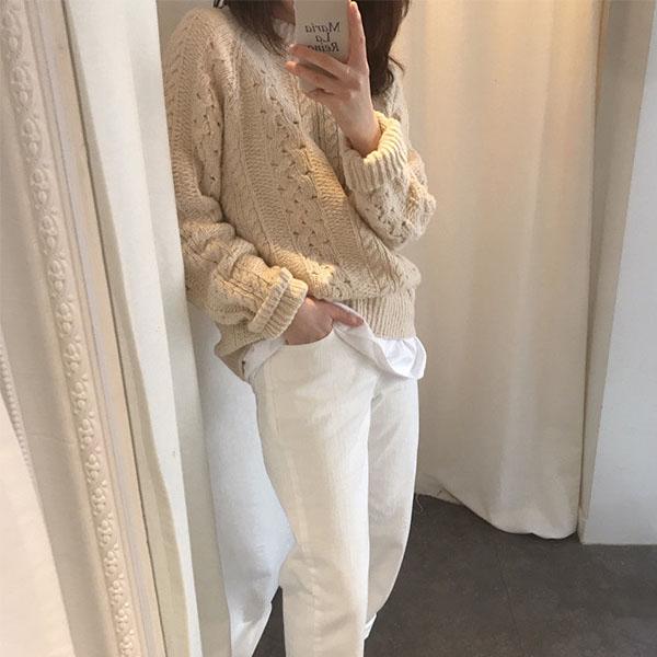 Autumn and Winter Loose Thick Knit Sweater Lazy Wind Twist Round Neck All-match Pullover Sweater Women