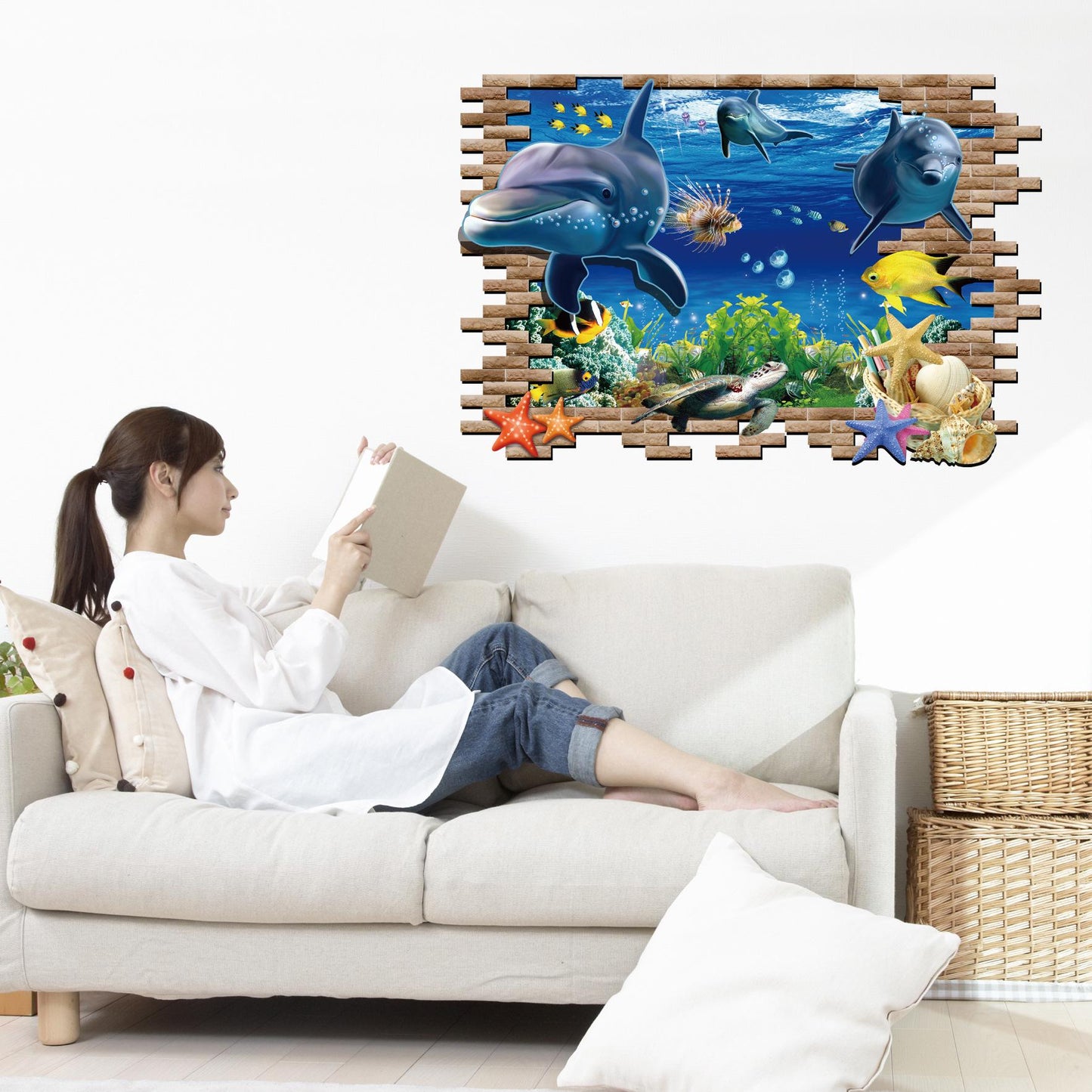 personality self-adhesive living room bedroom 3D wall stickers can move the underwater world