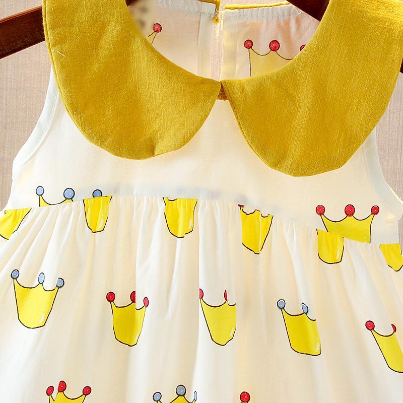 Baby Girl Dress Summer Loose 0-2 Years Old Baby Princess Dress New Baby Cotton Dress Cute Crown Print Dress A-line Skirt