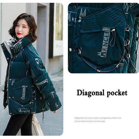 Glossy Disposable Cotton-padded Coat Women's Short Thick Down Padded Coat Loose Small Padded Jacket