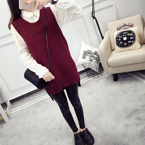 Spring and Autumn Knitted Loose Vest Skirt Round Neck Mid-length Casual Suspender Skirt Fashion Simple Female Vest Skirt
