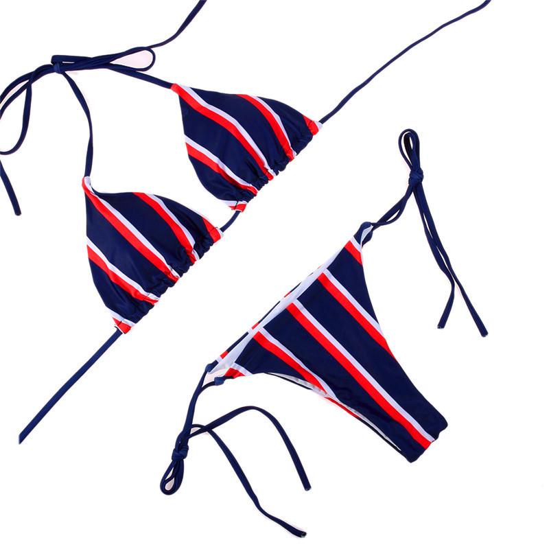 WTEMPO Brand Sexy Bikini Women's Print Fashion Three-Point Striped Lace Swimwear