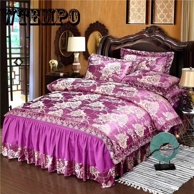 Lace Jacquard Bedding Sets Queen King Size Fabric quilted Bedcover+Pillowcases+Duvet Cover