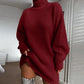 Ladies Half-neck Oversized Sweater Long Solid Color  Autumn and Winter Warm Elegant Sweater Dress