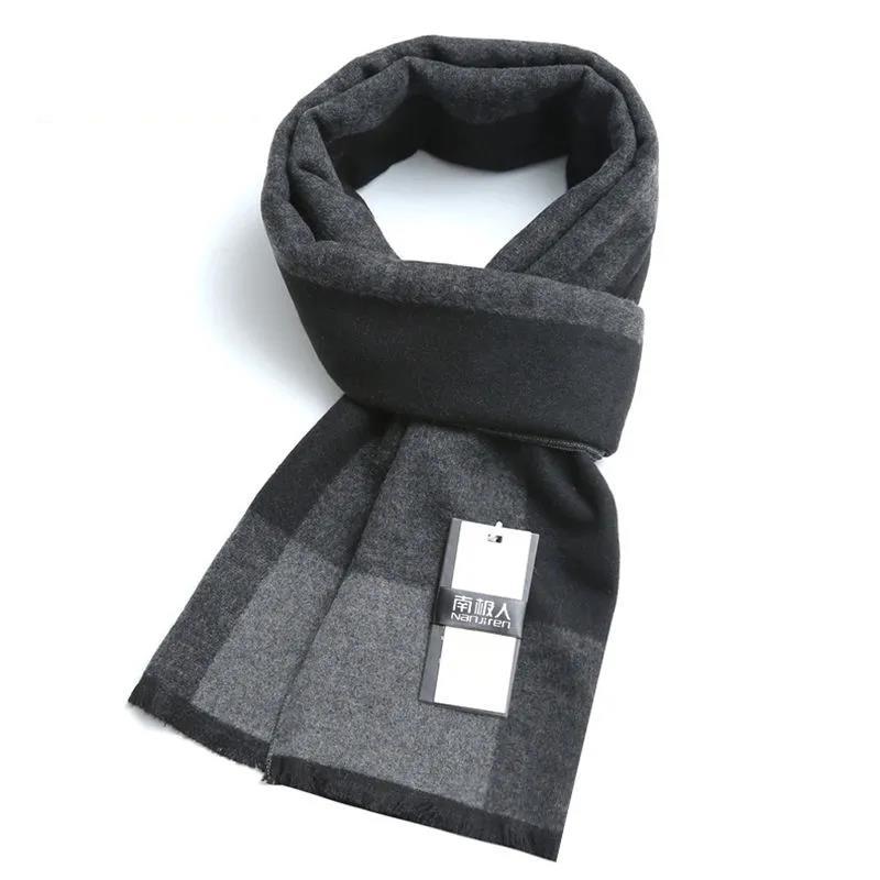 Men's Wool Scarf Korean Version of Wild Lattice Fringed Scarf Winter Thickening Warm Wool Scarf Christmas Gift
