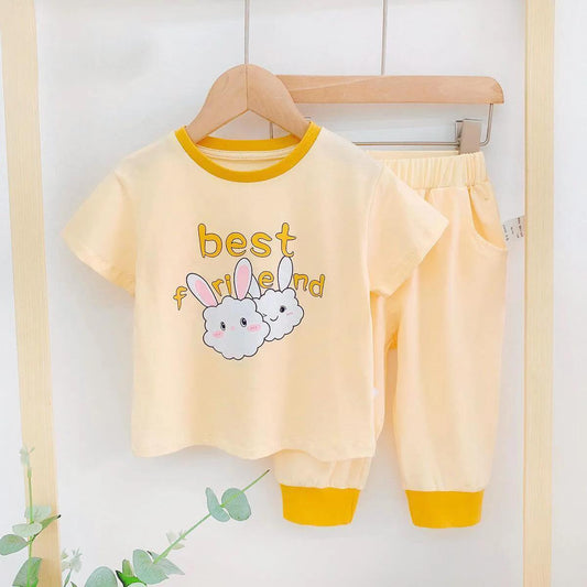 Girls Summer Suit Korean Style Western Style Children's Short-sleeved Pants Thin Two-piece Baby Girl Summer Clothes