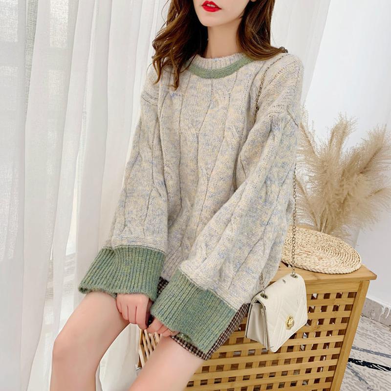 Coarse Wool Sweater Women's Short Loose Loose Outer Wear Twist Hedging Small Lazy Wind All-match Blouse Autumn and Winter Thickening