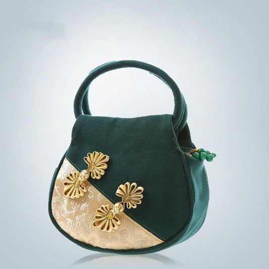 Ethnic Style Women Printing Handbag Messenger Dual Purpose Exquisite High Quality Elegant Stitching Color Cotton and Linen