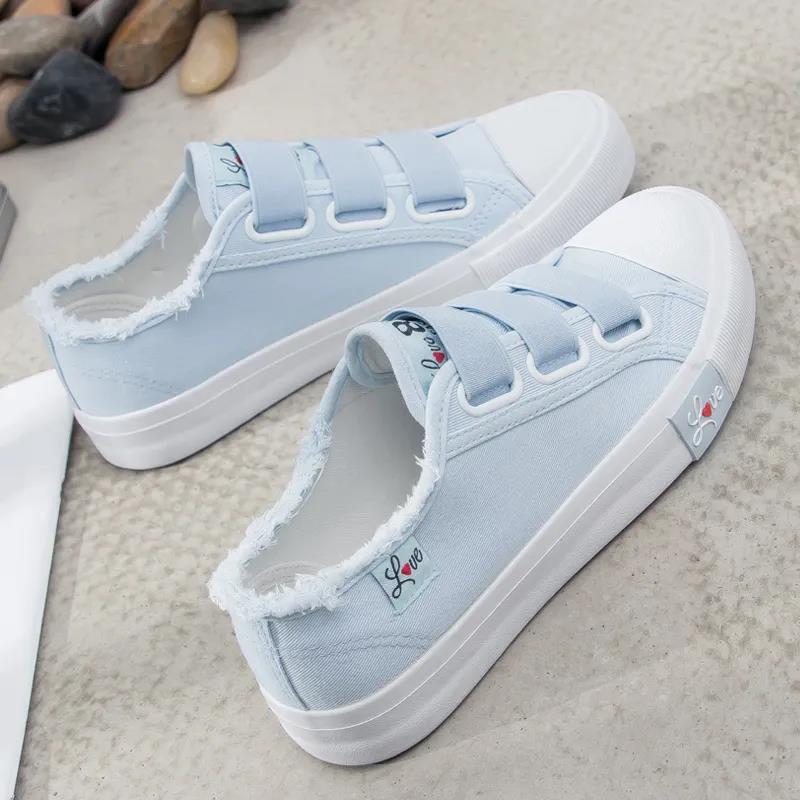 Sneakers Canvas Shoes for Women Fashion Solid Superstar Hook Loop Vulcanize Shoes