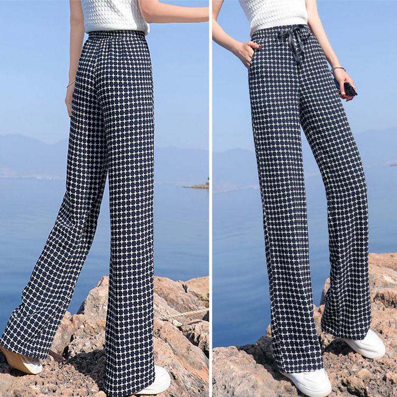 Color Striped Wide-leg Pants Ladies Summer High Waist Loose Thin Ice Silk Straight and Thin Casual Mopping Trousers