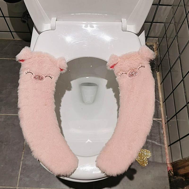 Cute Cartoon Toilet Cushion Household Waterproof Universal Velcro Plush Toilet Cushion Winter Warm Toilet Cushion