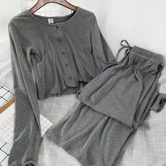 Spring and Autumn Women's Clothing Set Short T-shirt Long Sleeve Top + Wide Leg Casual Trousers Two-piece Set Sportswear Sets Casual Sets