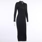 Women's Party Dress Button Knit Dress Autumn and Winter Slim Long-sleeved Long Skirt and Ankle V-neck Tight-fitting Sexy Dress Ladies Split Hem