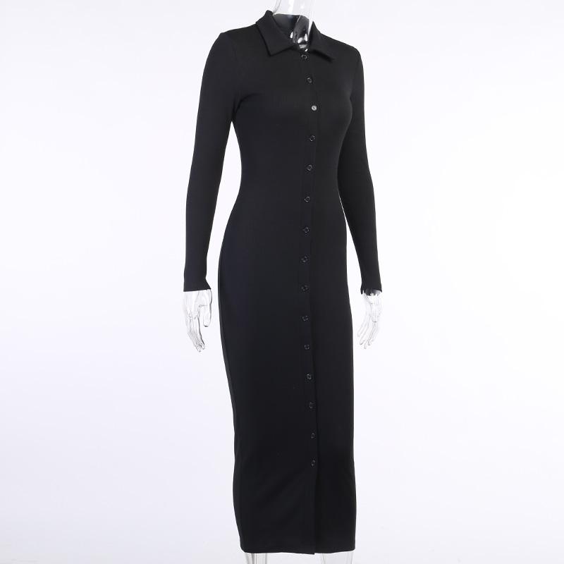 Women's Party Dress Button Knit Dress Autumn and Winter Slim Long-sleeved Long Skirt and Ankle V-neck Tight-fitting Sexy Dress Ladies Split Hem