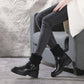 Female Socks Stitching Leather Martin Boots All-match Student Block Heel Ankle Boots British Style Snow Boots Black and White